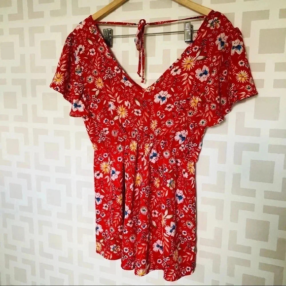 Trixxi Red Floral Short Sleeve Romper S - Picture 5 of 6